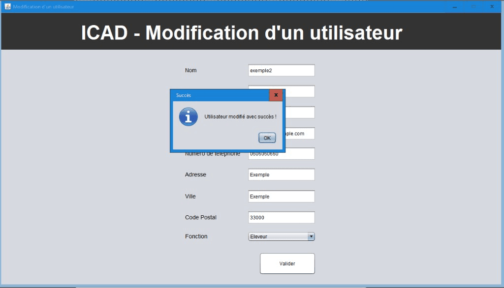 ICAD Java — modification d’un utilisateur